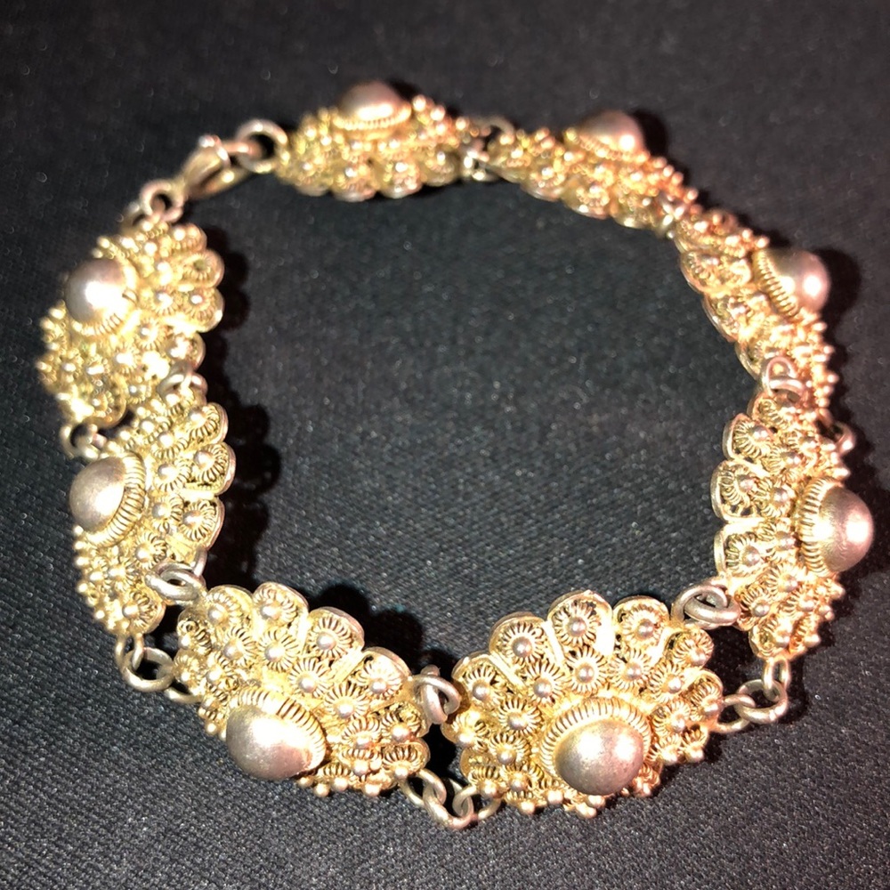 Sterling filigree bracelet vintage flowers